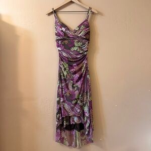 Y2K Dress Fairy Core Whimsy Goth Midi Floral Dress Size Small Layered Hem Purple